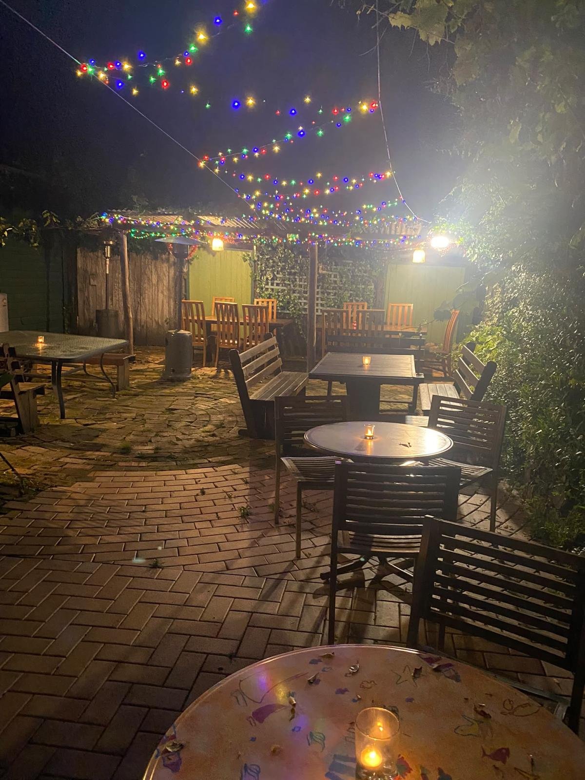 Outdoor dining area at Morpeth Woodfire Pizza & Indian Delicacies